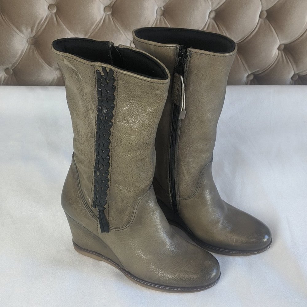 MJUS Braided Leather Wedge Mid Shaft Boots 38/7.5